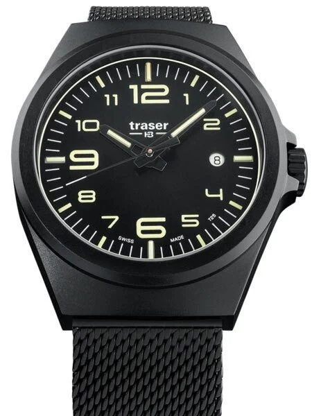 Traser Essential M Black Dial Watch w/Trigalight + SuperLuminova #108206 kol saati