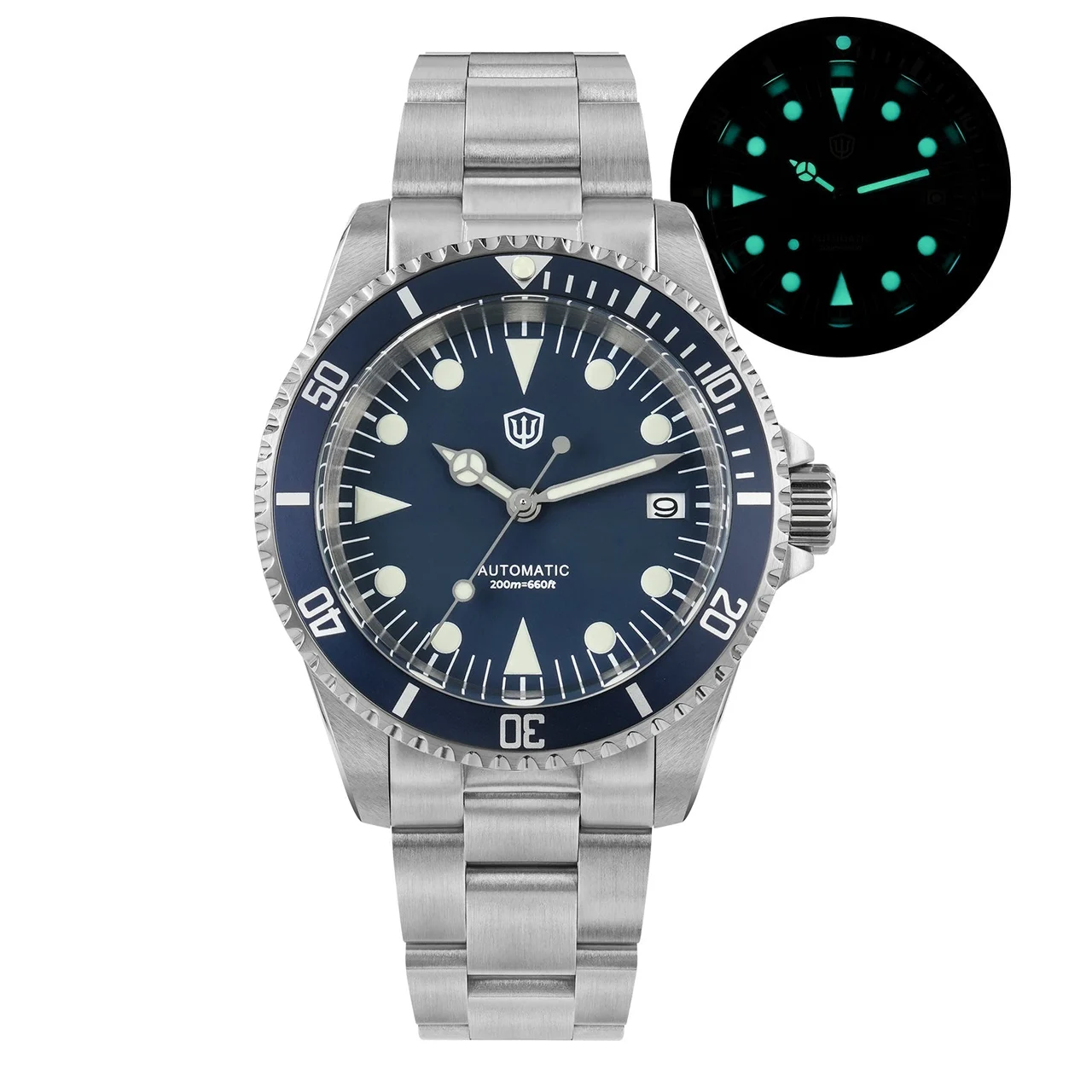 Watchdives 🔥WeekyDeals🔥 WD5513 NH35 38mm Vintage Sub Dive Watch Watchdives-WD5513-蓝面奔驰针- 535 38 mm kol saati