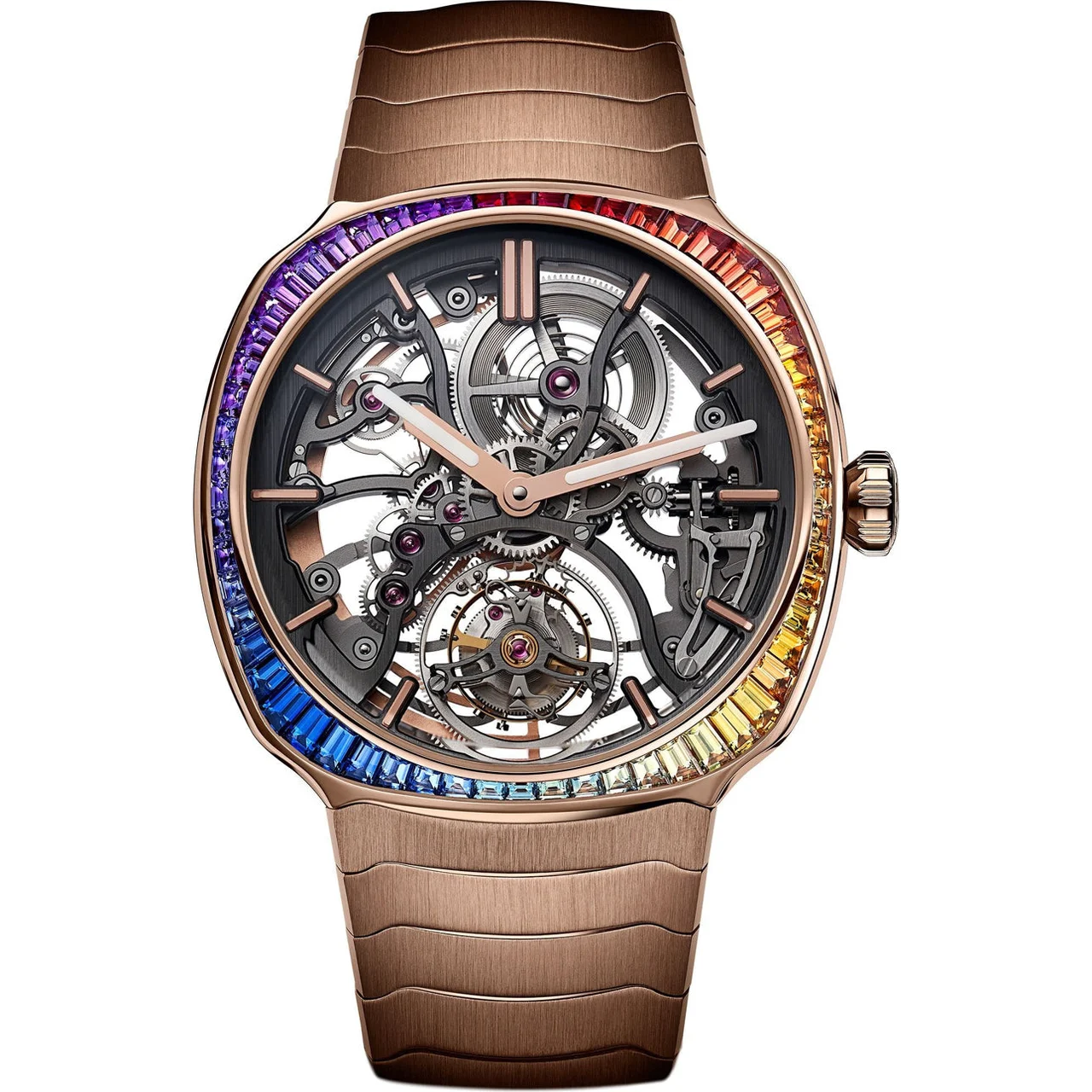 H. Moser & Cie. - Moser & Cie. 6814-0401 Streamliner Tourbillon Rose Gold Skeleton Rainbow kol saati