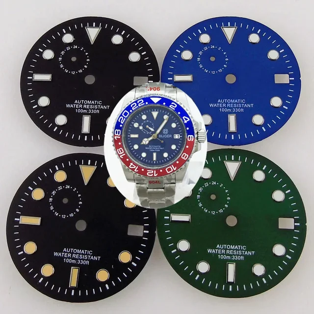 Tandorio Black Watch Dial Face for NH37A Movement Watch Mod Mechanical Part 14:100013777#n