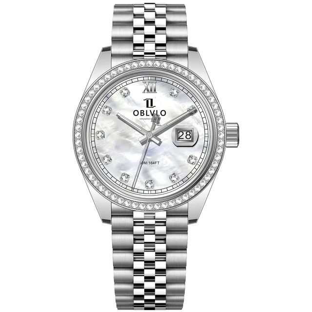 OBLVLO bezel,Steel Strap ,White Dial RX-PE-D RX Series,39mm,diamond bezel,Steel Strap ,Whi