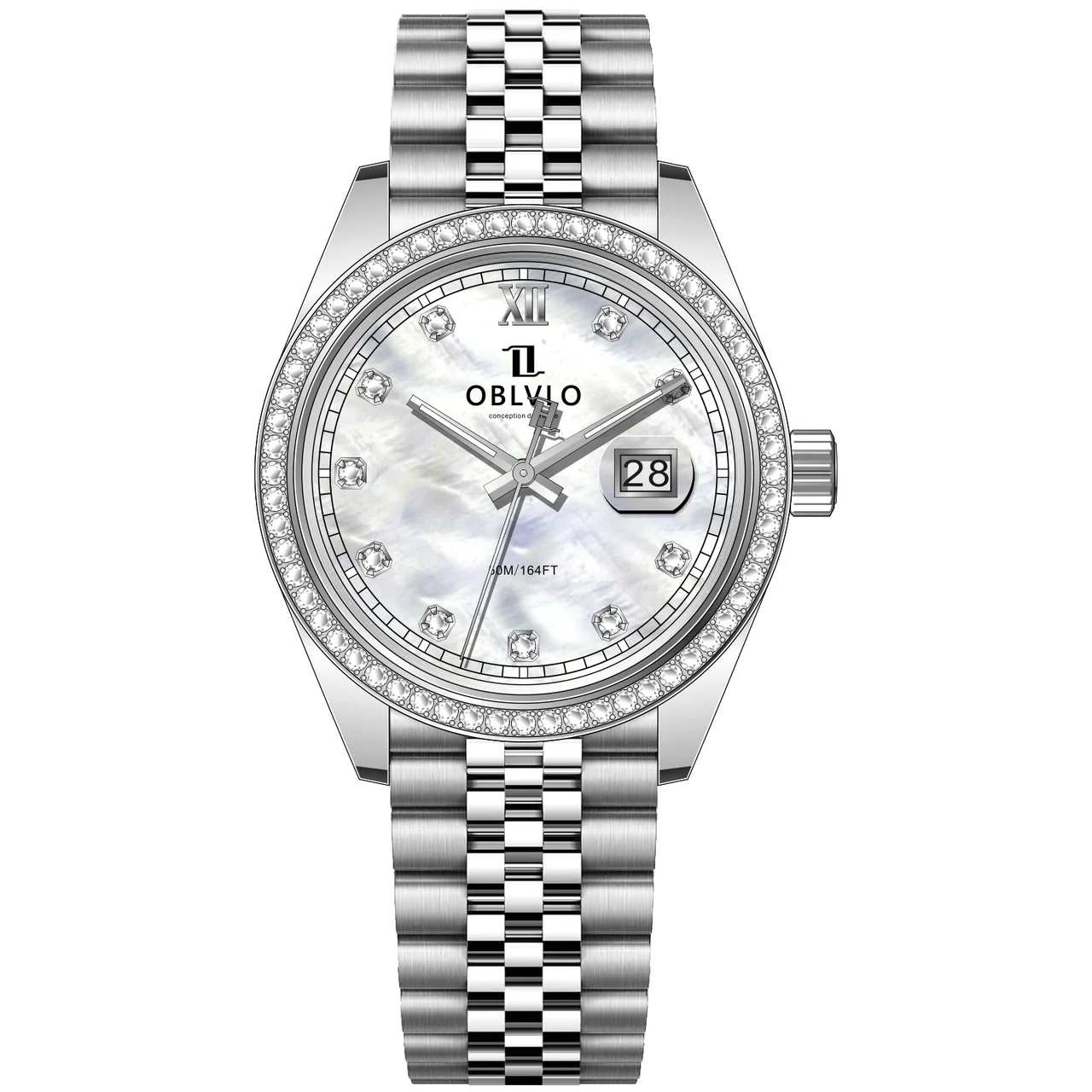 OBLVLO bezel,Steel Strap ,White Dial RX-PE-D RX Series,39mm,diamond bezel,Steel Strap ,White Dial RX-PE-D 39 mm kol saati