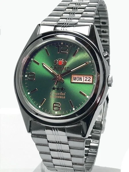 Orient Automatic Watch with Green Dial, Day-Date and SS Bracelet #EM6Q00FF kol saati