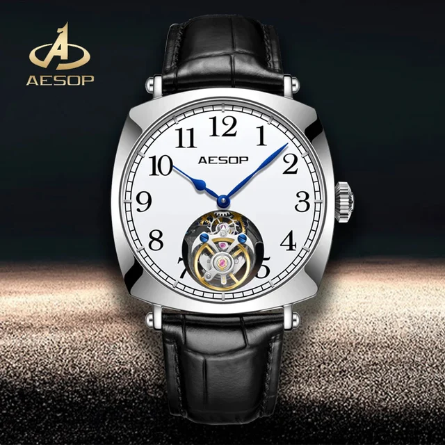 Tandorio AESOP 7068 Flying Tourbillon Mechanical Skeleton Movement Watch Sapphire Luxury S