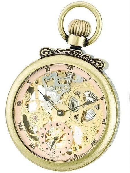 Charles Hubert Paris Charles-Hubert Mechanical Gold Tone Pocket Watch with Antiqued Case #