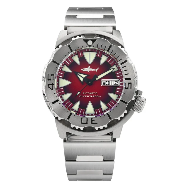 Heimdallr Sharkey Ocean Monster Dive Watch 海米德-鬼牙V1 -红-钢带615 kol saati
