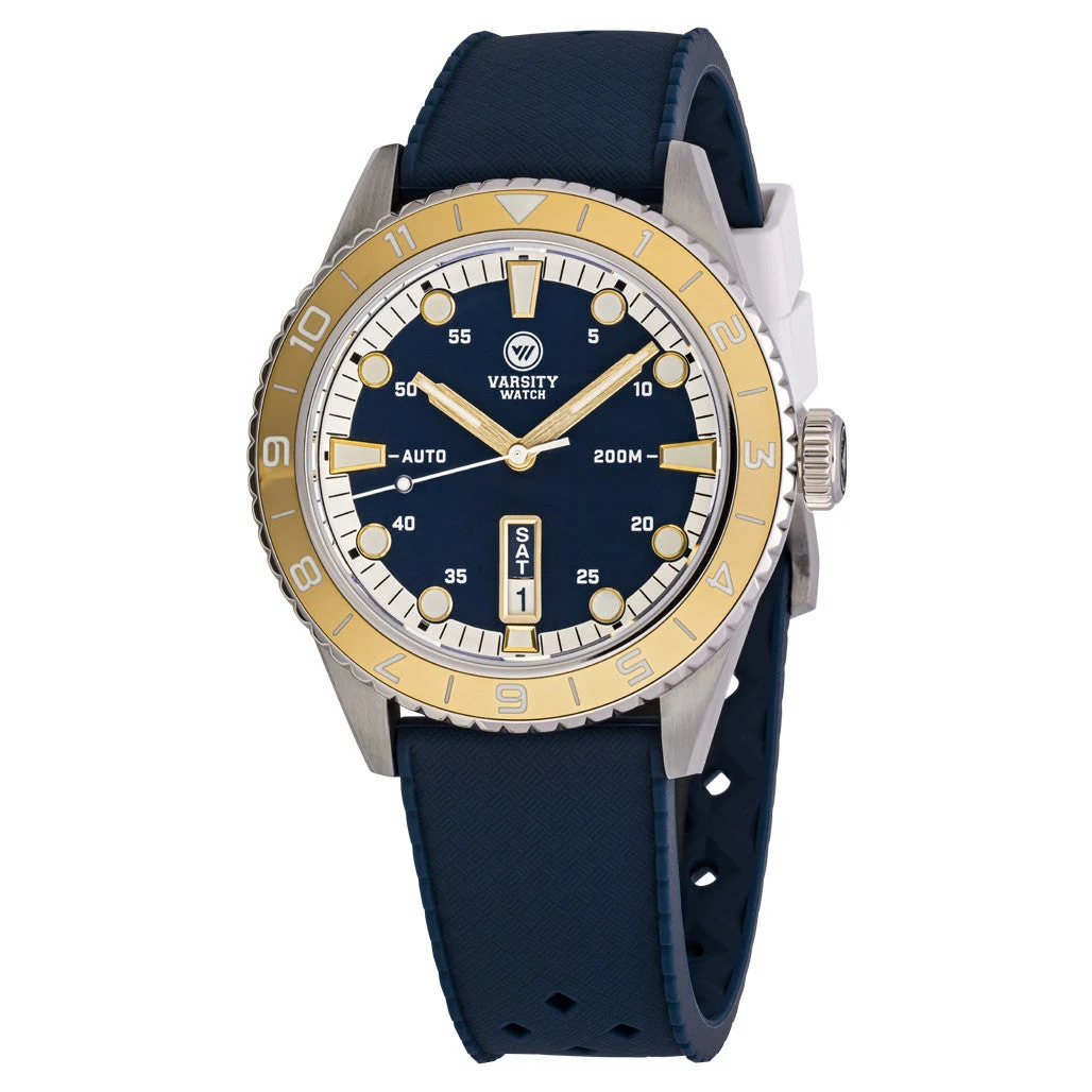 Varsity Watch Varsity Automatic Watch with Blue Dial and Gold Accents #VW-02 47 mm kol saati