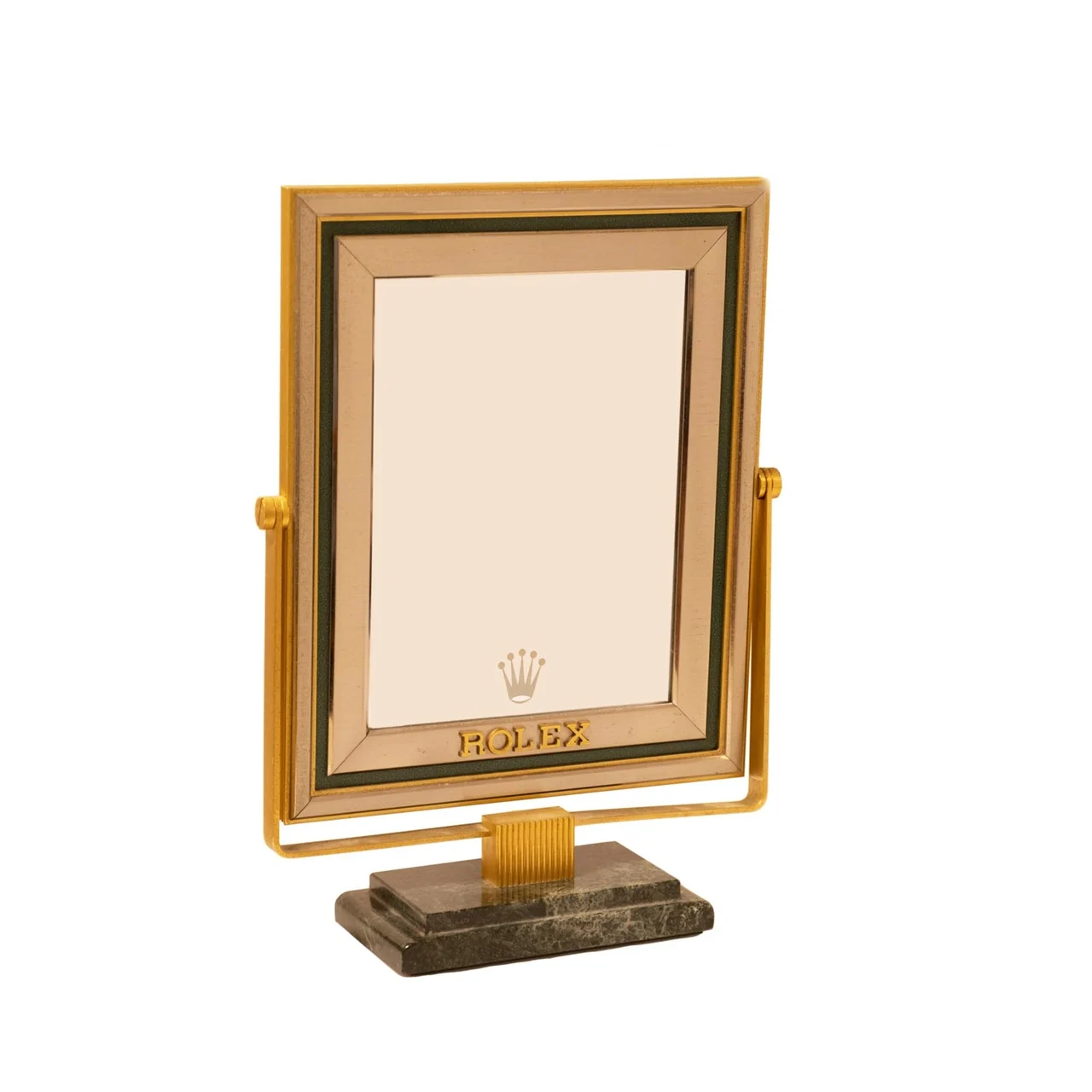 Rolex Ref. RMA 200, display mirror for in-store use; aluminium, gilded metal, leather, marble and mirror-glass kol saati