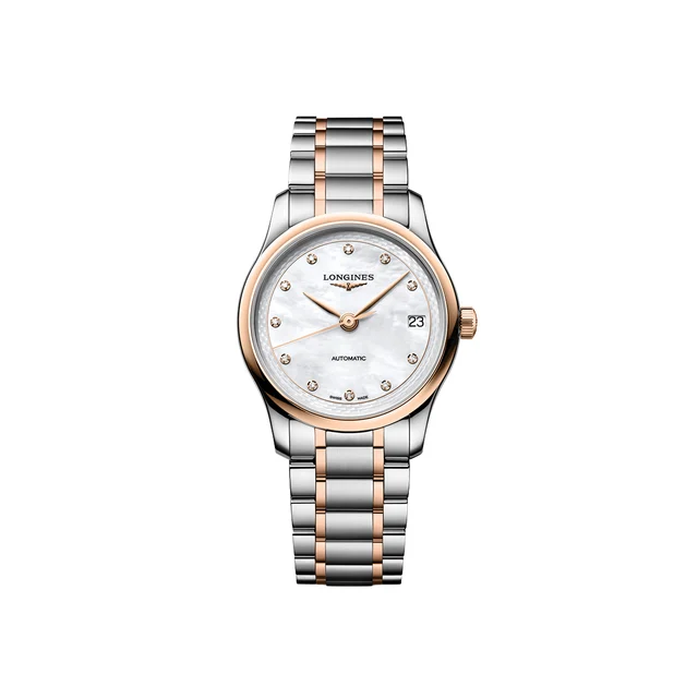 Longines Master 5N Rose Gold Tow-Tone 34mm - White, Mother-of-Pearl, Diamond-Set on Bracel