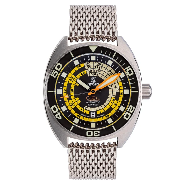 Ocean Crawler Core Diver V4 with Black and Yellow Decompression Dial #OC-DCT-YLW kol saati