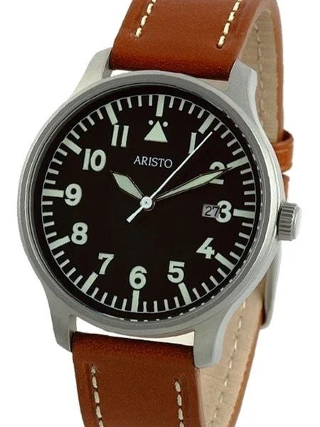 Aristo Quartz Aviator Style Watch with Sandblasted Case 3H84 42 mm kol saati