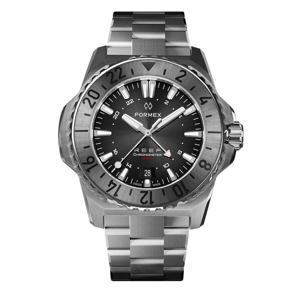 Formex REEF GMT Chronometer Dive Watch with Black Dial and Silver Bezel #2202.1.5331.100 kol saati