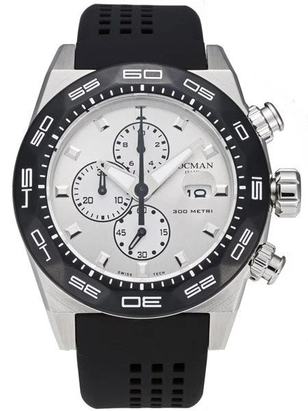 Locman Stealth 300 Meter Quartz Chronograph Watch with 46mm Case #217WHSTBKR 46 mm kol saati