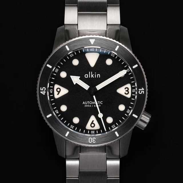 alkinwatches Model Three Diver - Black Dial / SS Case kol saati
