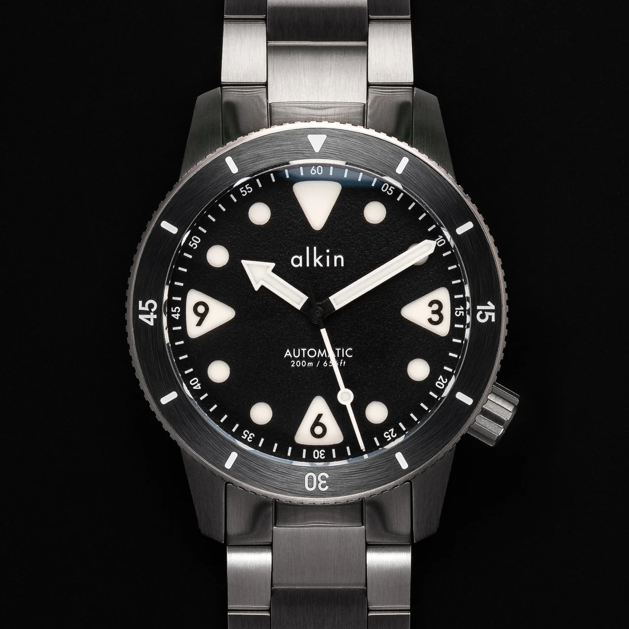 alkinwatches Model Three Diver - Black Dial / SS Case 41 mm kol saati