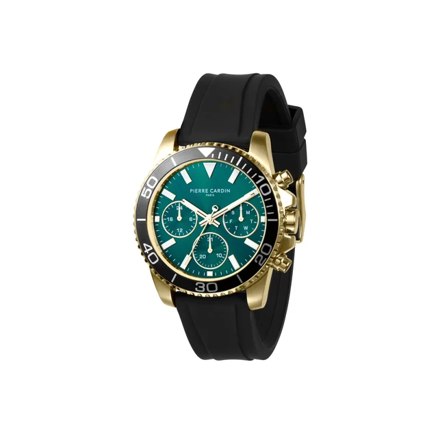 NATION Posh Multifunction Gold watch with Green Dial and Black Rubber Strap CNI.0007 kol s