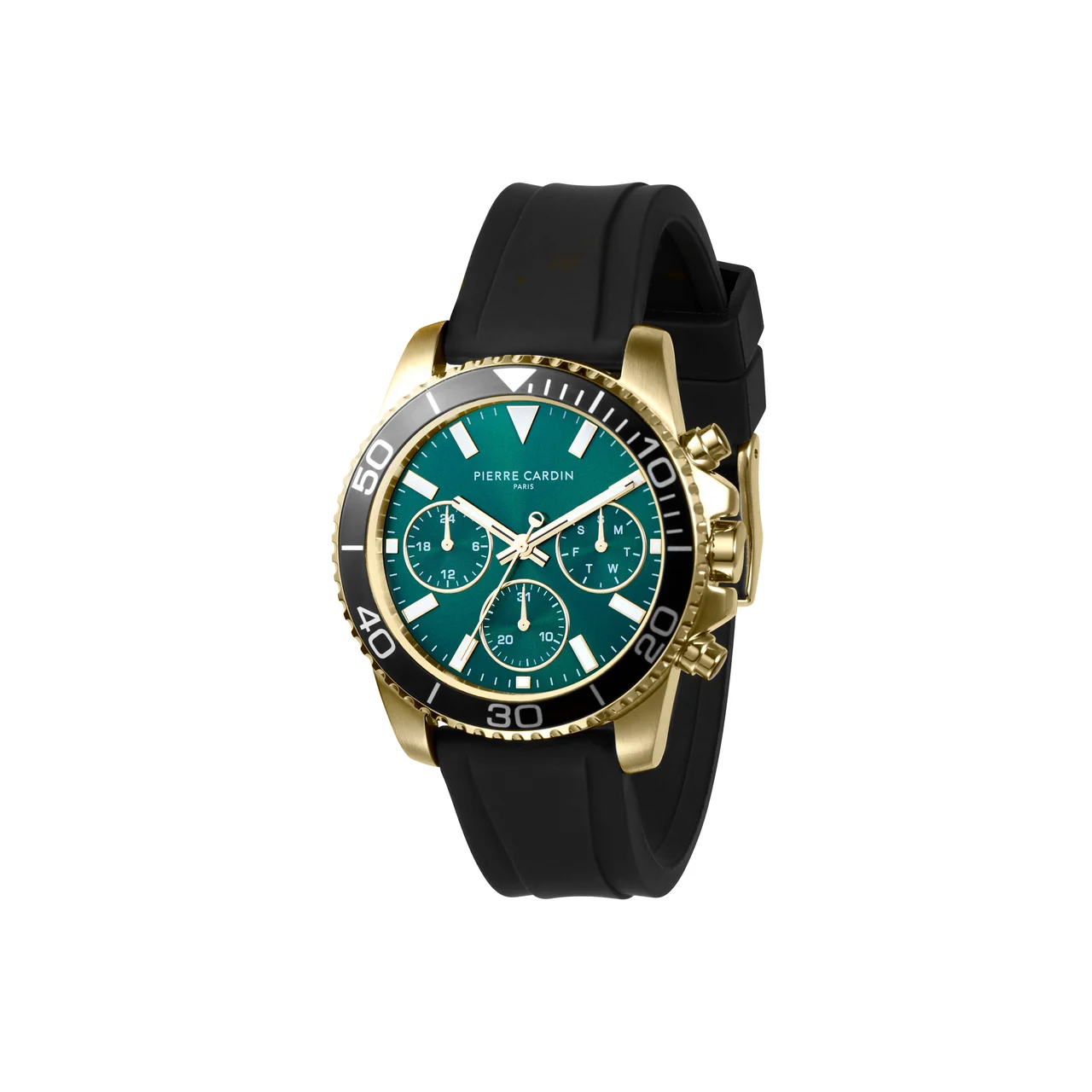 NATION Posh Multifunction Gold watch with Green Dial and Black Rubber Strap CNI.0007 40 mm kol saati