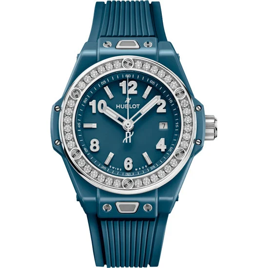 Hublot Big Bang One Click Petrol Blue Ceramic Diamonds 485.ES.5171.RX.1204 33 mm kol saati