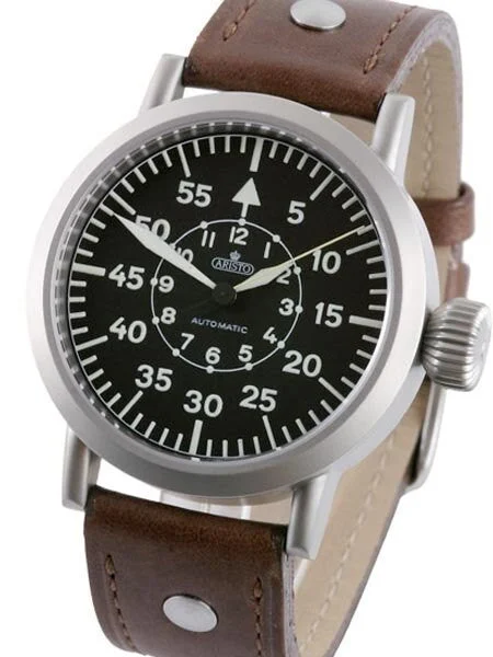 Aristo Swiss Automatic Pilot's Watch w/Large Crown and a Sapphire Crystal 3H58A 44 mm kol saati