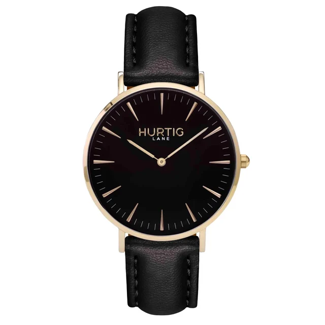 Hurtig Lane Vegan Watches Mykonos CACTUS Leather Watch Gold, Black & Black kol saati