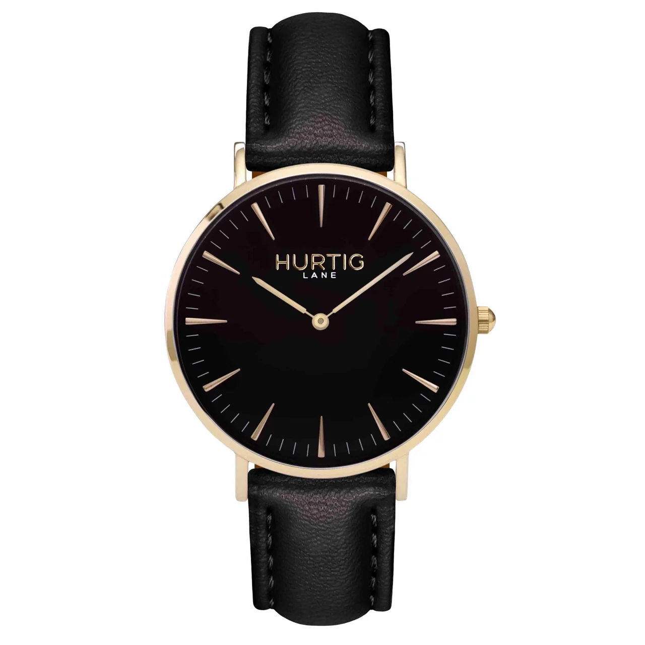 Hurtig Lane Vegan Watches Mykonos CACTUS Leather Watch Gold, Black & Black 40 mm kol saati