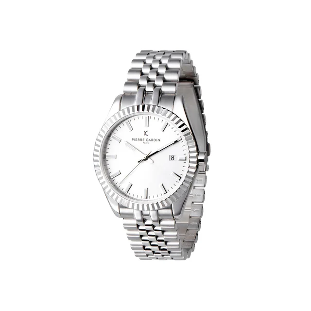 OPERA MENS Opera Stainless Steel Date Watch with Fluted Bezel and White Dial COP.0007 kol