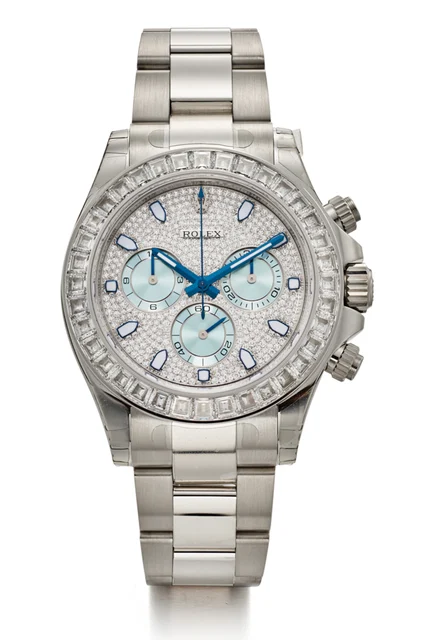 Rolex ROLEX, REF. 116576TBR, DAYTONA, BAGUETTE DIAMOND ICE BLUE, PLATINUM kol saati