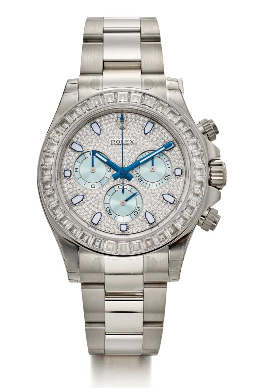 Rolex ROLEX, REF. 116576TBR, DAYTONA, BAGUETTE DIAMOND ICE BLUE, PLATINUM kol saati