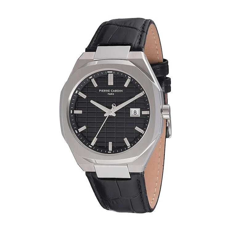 Elysee Maison 8 Checkers 42mm Men’s Stainless Steel Watch - Black Checkered Dial with Leather Strap CF.1000.LB 42 mm kol saati
