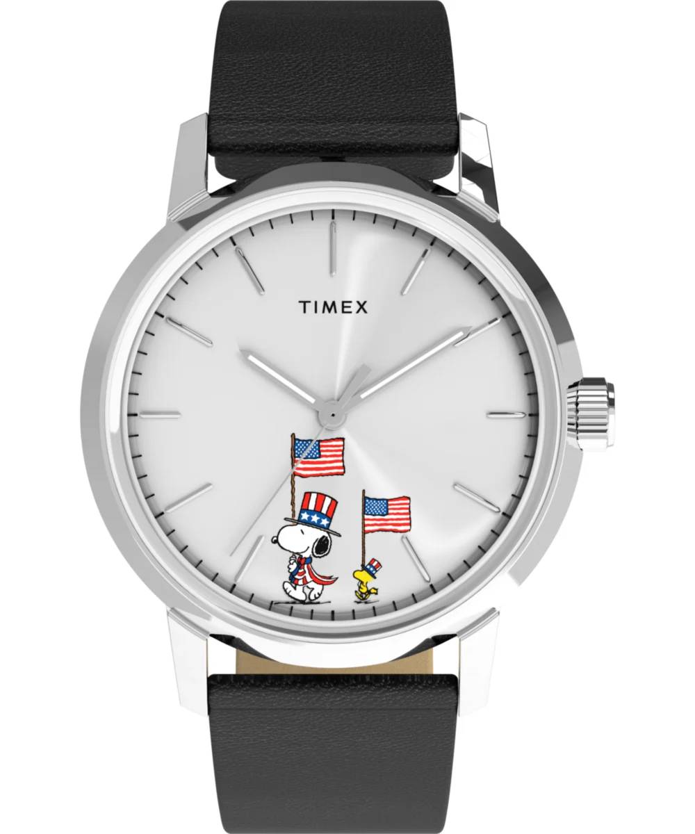 Timex Peanuts® x Marlin® Automatic Americana 40mm Leather Strap Watch TW2Y50300VQ 40 mm kol saati