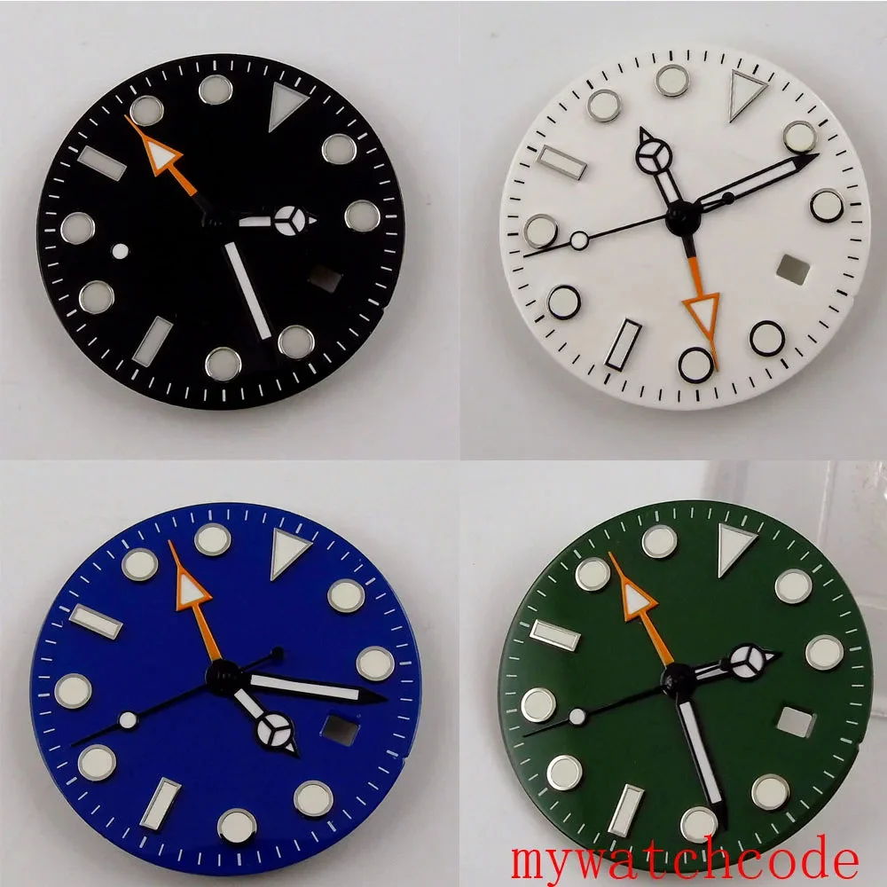 Tandorio Watch Dial And Hands Set Fit Mingzhu 3804 Automatic Movement With Date Window Luminous Marks Parts 14:193#Black no logo 31.3 mm kol saati