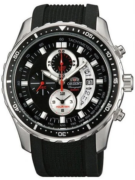 Orient Cayenne Sport Diver Chronograph Watch with Open Date Window and Tachymeter #TT0Q003B 48 mm kol saati