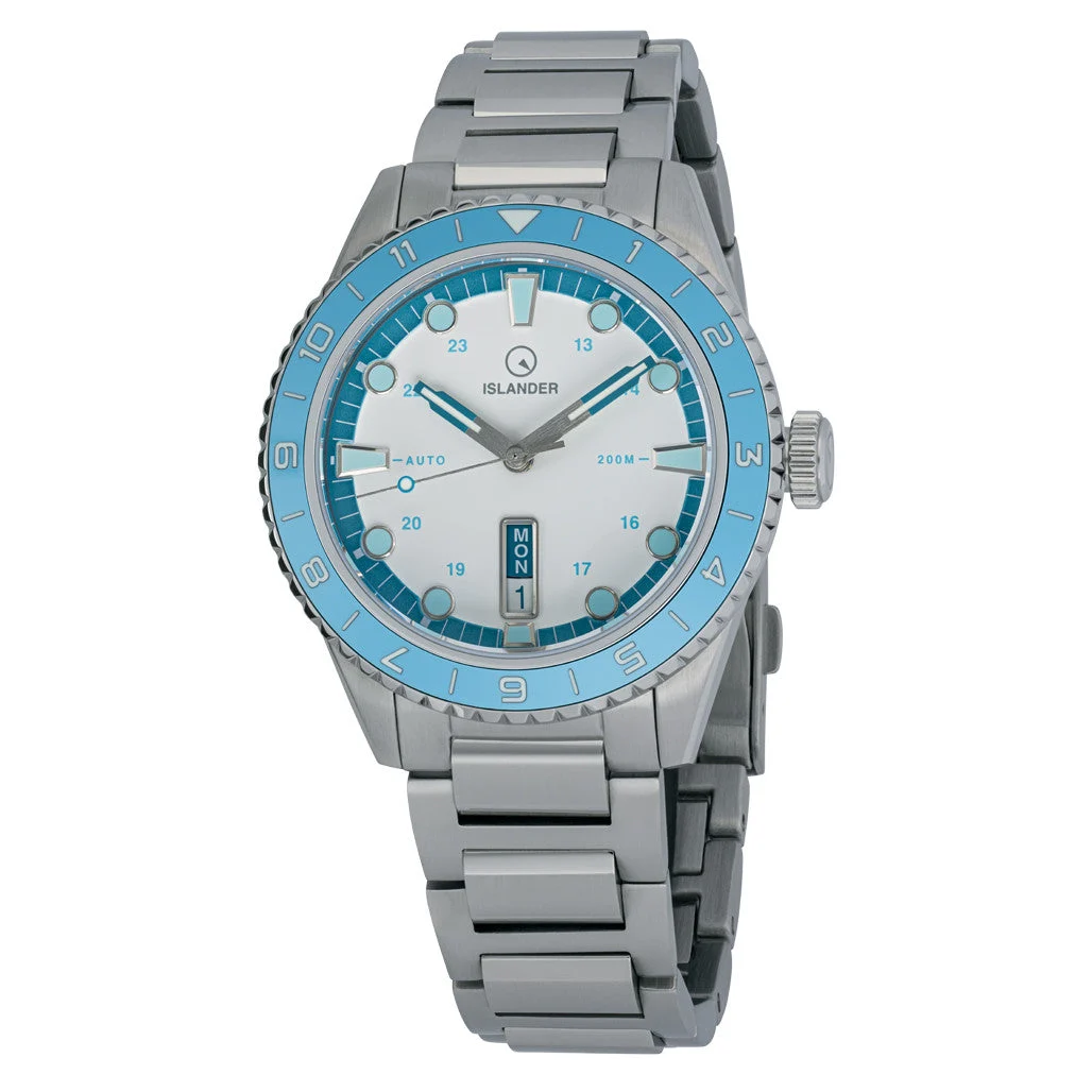 Islander Greenport 39mm Dive Watch with White Dial and Blue Accents #ISL-253 39 mm kol saati