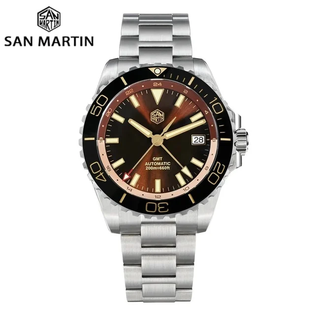 eprolo San Martin GMT Dive Watch SN0136 39mm NH34 Automatic Sunburst Enamel Dial AR Sapphi