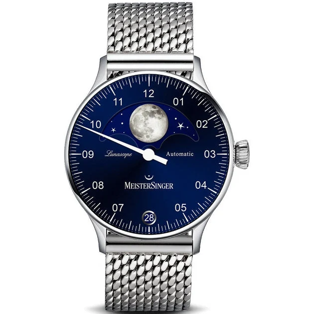 Meistersinger Lunascope Blue LS908 on Bracelet LS908_MIL20 kol saati