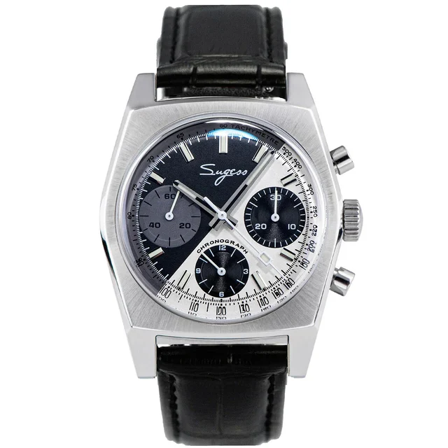 Sugess Chrono Heritage S419 Chronograph Zorro Dial Leather Strap kol saati