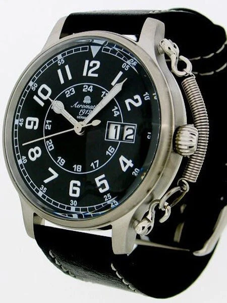 Aeromatic Quartz Aviator's Big Date Watch with Retro Crown Retention Spring #A1290 kol saati