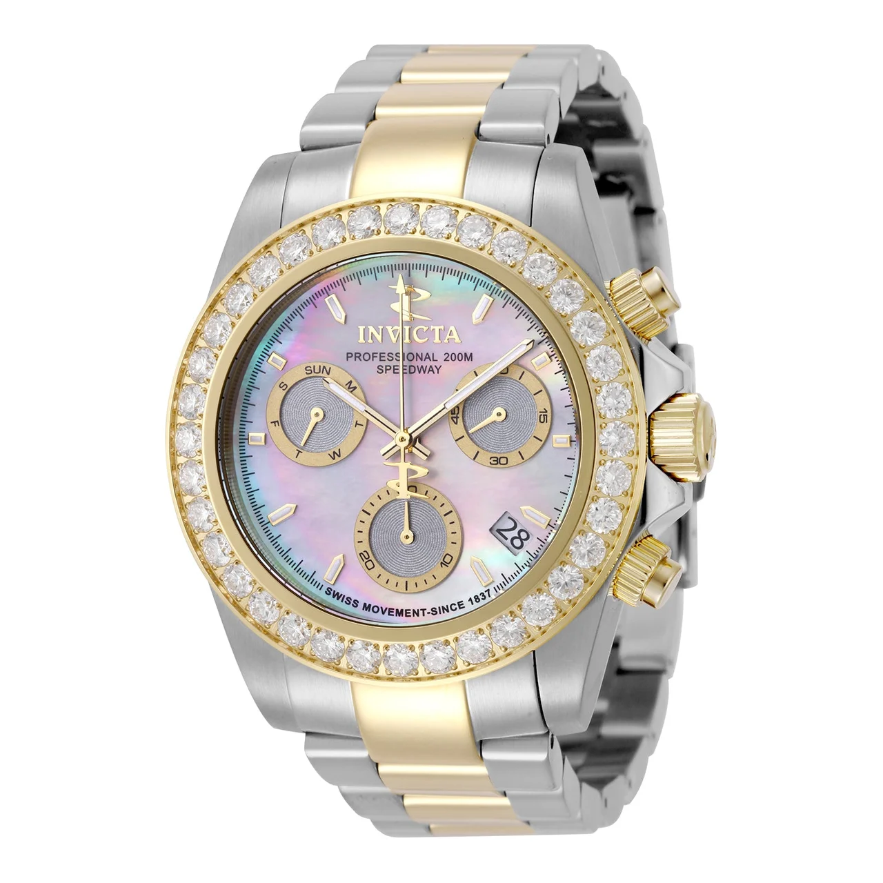 Invicta Elite Speedway Ascent Prestige 4.0 CT LG Diamond Edition Swiss Ronda Z60 Caliber Watch w/ Mother of Pearl Dial - 42mm, Gold, Steel (51103) 42 mm kol saati