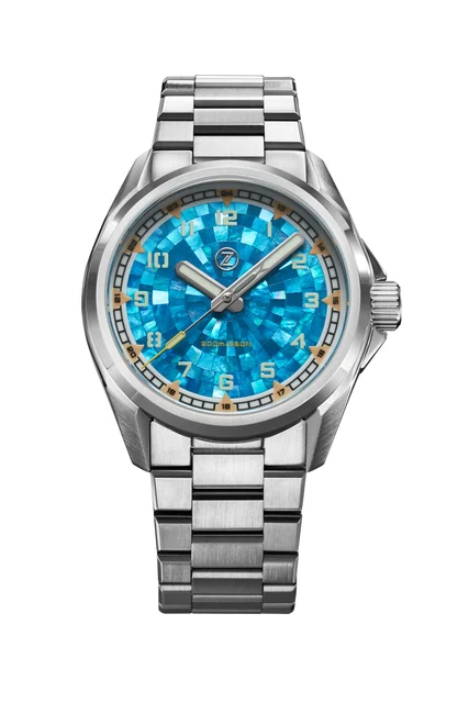 Zelos Swordfish Field 38mm SS 'Mosaic MOP' kol saati