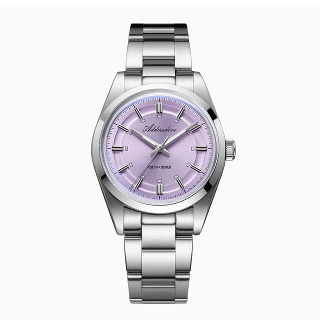addiesdive Quartz Watch AD2515 爱迪时-AD2515- 表盘凹圈装饰- 紫色- 钢带 kol saati