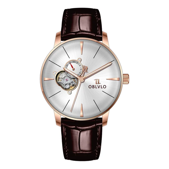 OBLVLO With Automatic Watch,white Dial NW-PW NW Series,40mm,Leather With Automatic Watch,w