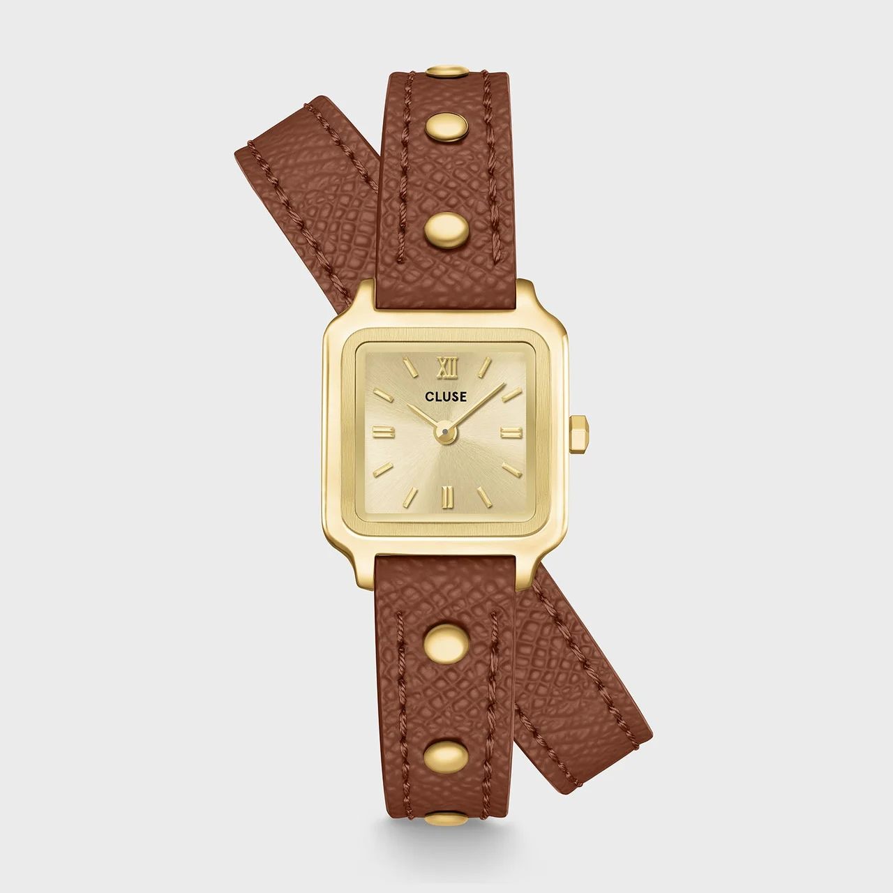CLUSE Gracieuse Mini Watch Double Leather Nutshell, Studs, Gold Colour CW15507 kol saati