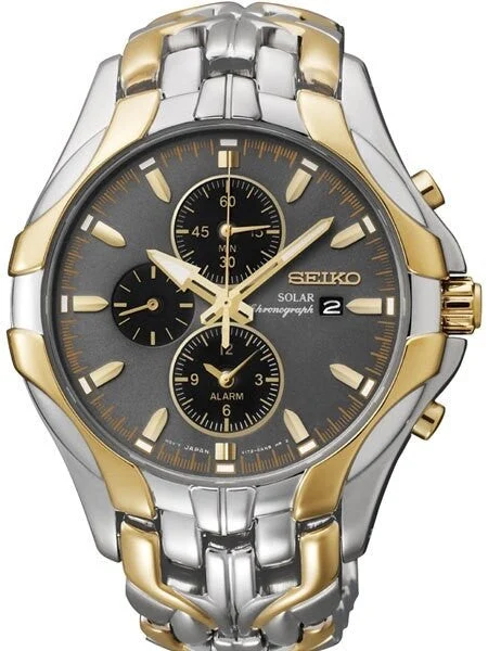 Seiko Core Series Two-Tone Solar Alarm Chronograph Stopwatch #SSC138 44 mm kol saati