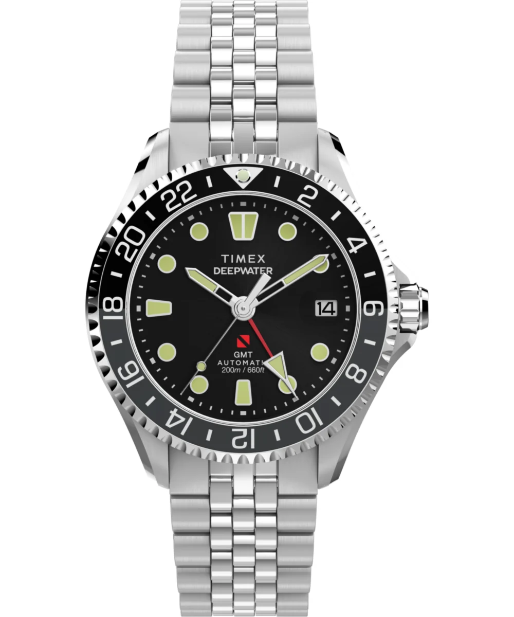 Timex Deepwater Meridian 200 Automatic GMT 42mm Stainless Steel Bracelet Watch TW2Y63900VQ 42 mm kol saati