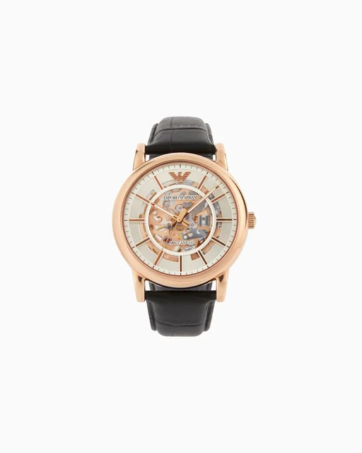 Emporio Armani Automatic Black Leather Watch AR60007 kol saati