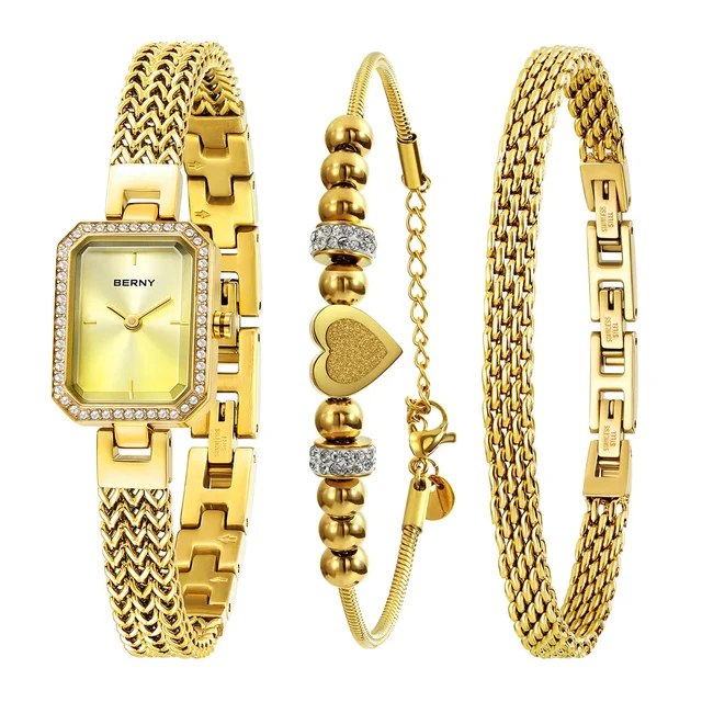 BERNY Women Quartz Square Gold Watch-2922L 2922LBR-LB kol saati