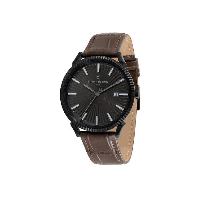 PIGALLE MENS Pigalle Black Watch with Brown Leather Strap with Fluted Bezel CPI.2130 kol s