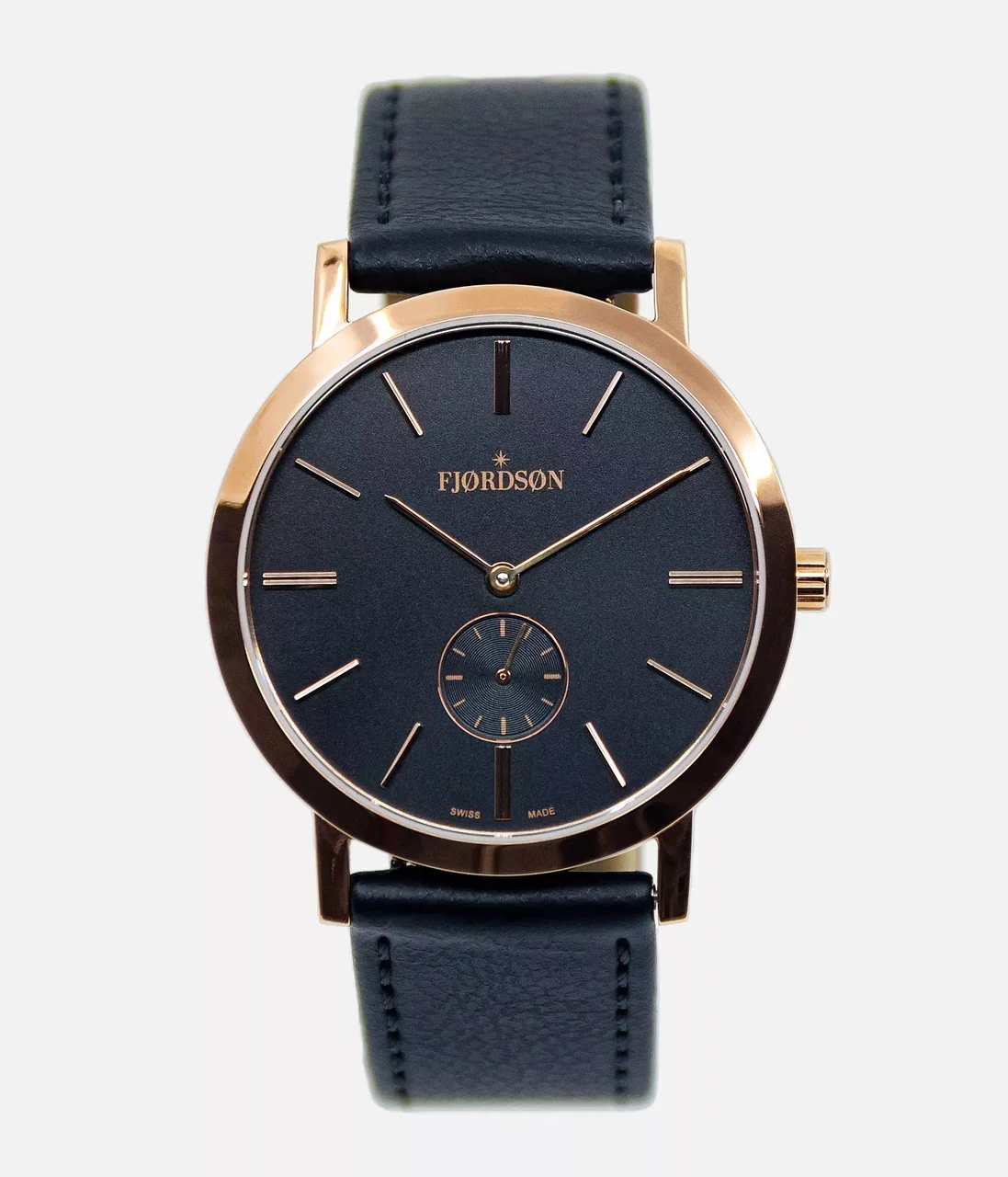Fjordson #SLIM | Rose Gold/Black Dial With Vegan Leather Strap - Unis 37 mm kol saati