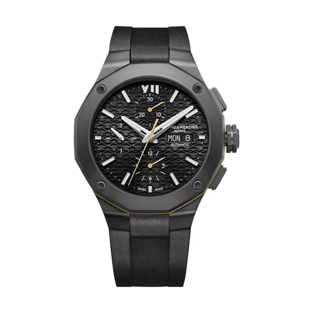 Baume Et Mercier Riviera 10625 Automatic Chronograph 43mm - Black on Rubber Strap M0A10625