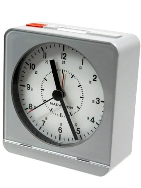 Marathon Alarm Clock with White Dial, Silent Movement, and Auto-Sensing Night Light #CL030053SV kol saati
